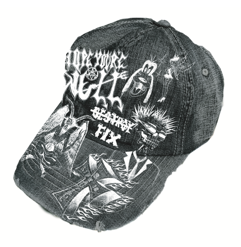 JUNGLES JUNGLES "Hope You're Well" Wash Black Distressed Cap