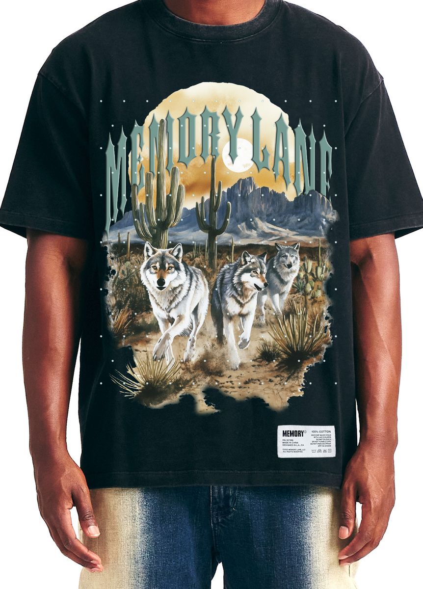 Memory Lane "Running Wolves" Vintage Black Tee