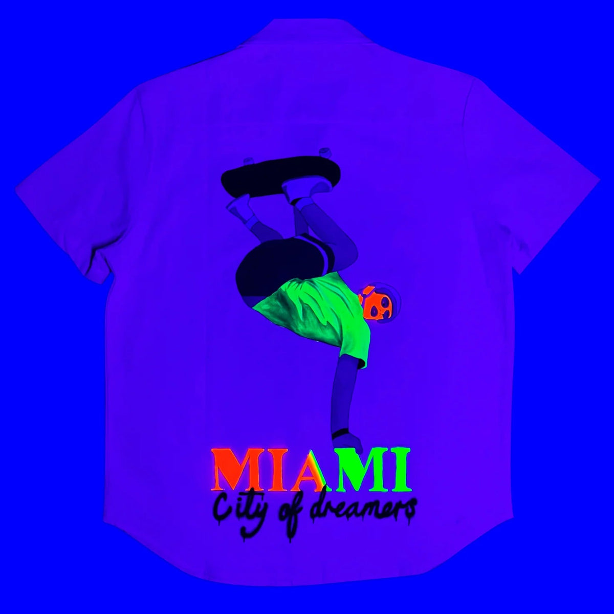 Twenty two is everywhere 'Miami city of Dreamers Skater' Hand Painted Button Down Shirt