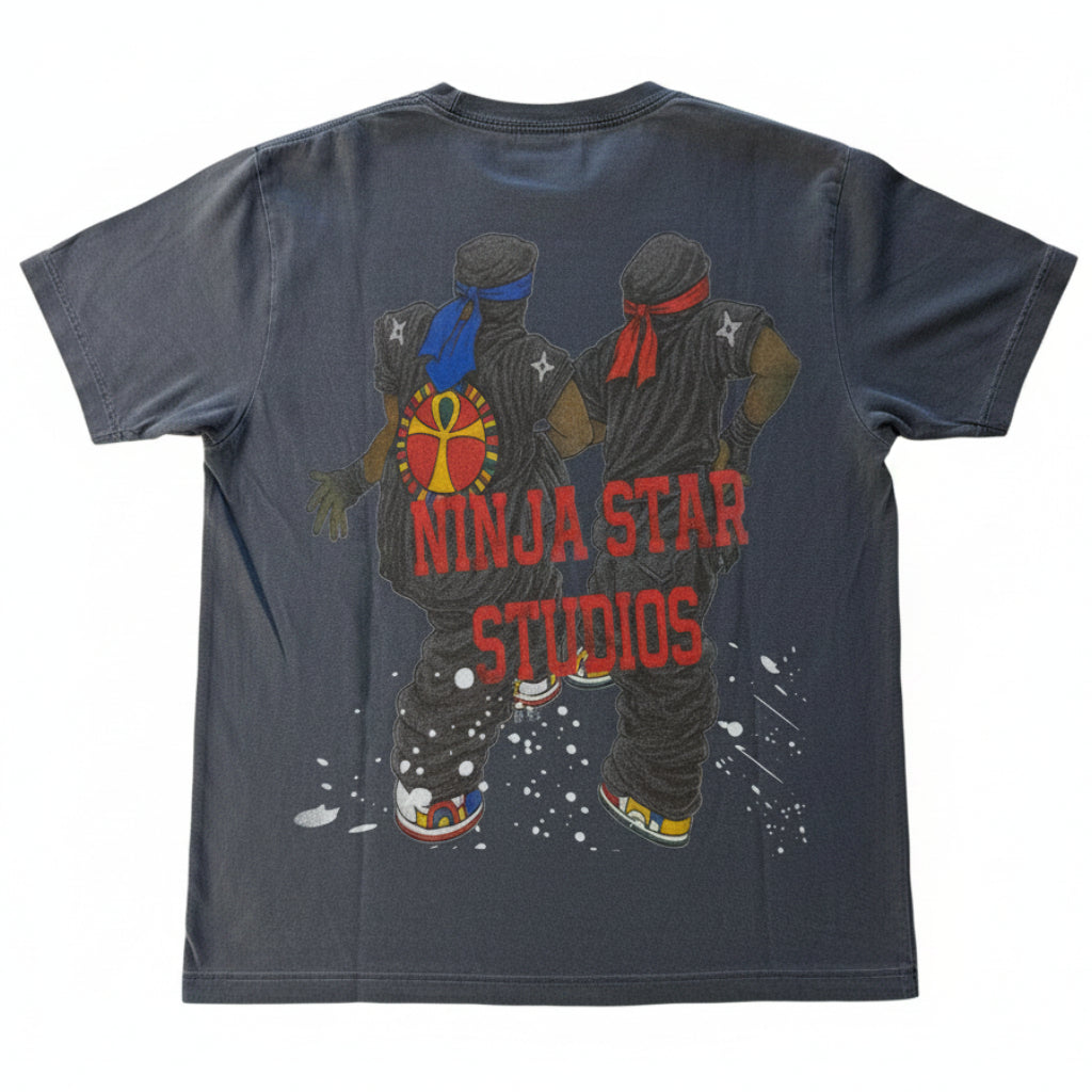Fujimoto 'Ninja & Ninja' Faded Navy Tee