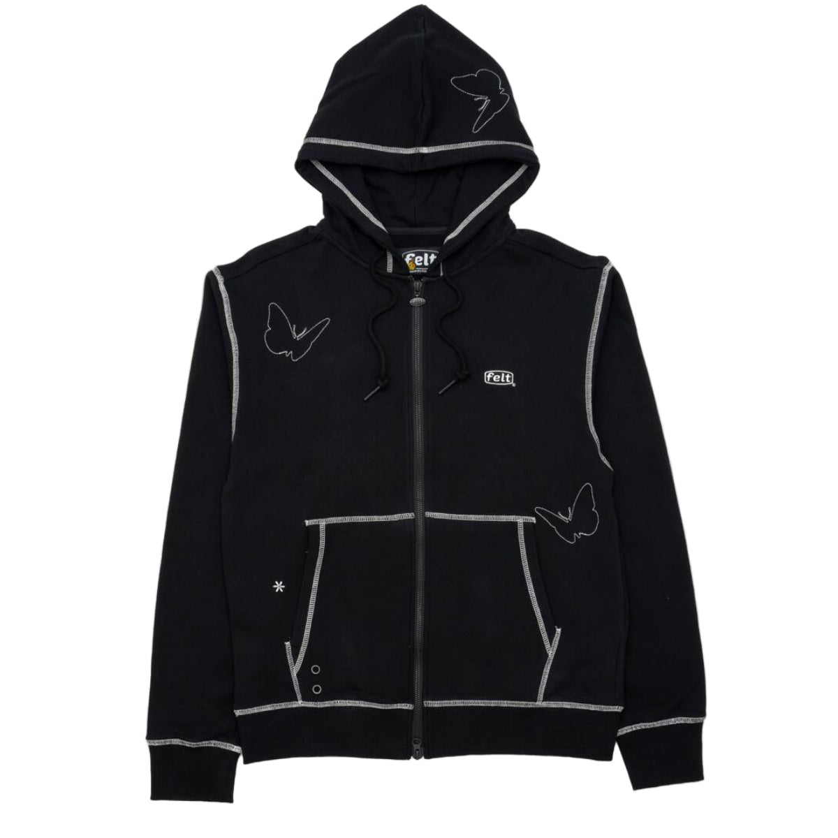 FELT "Contrast Stitched" Black Zipper Hoodie