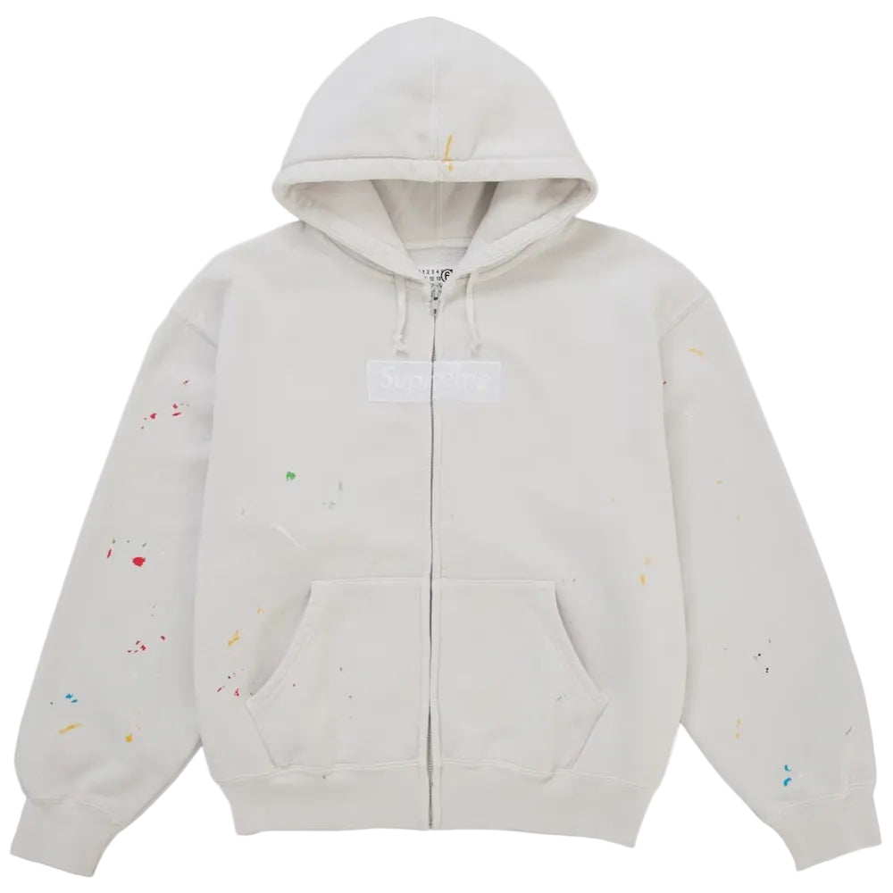 Supreme x MM6 Maison Margiela 'Box Logo' White Zip Up Hoodie