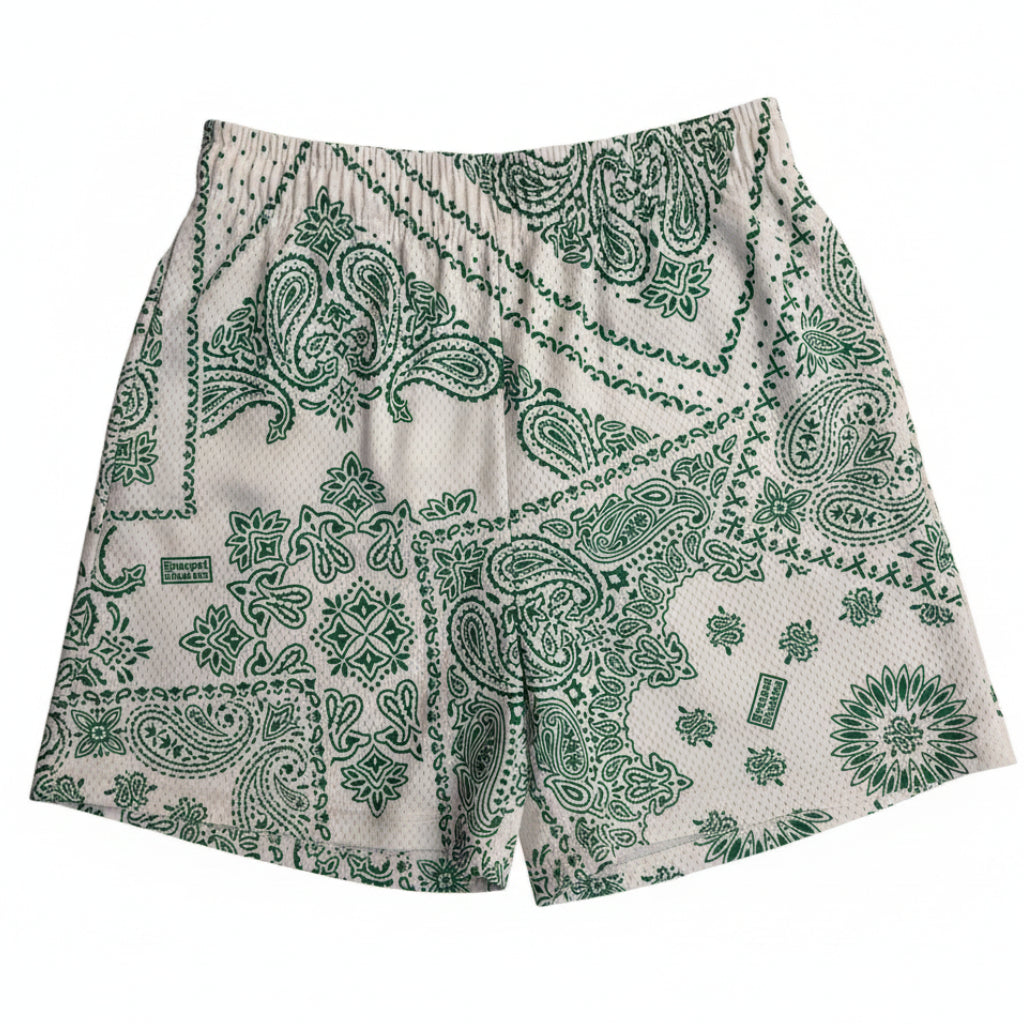 Bravest Studios "Paisley" White/Green Mesh Shorts
