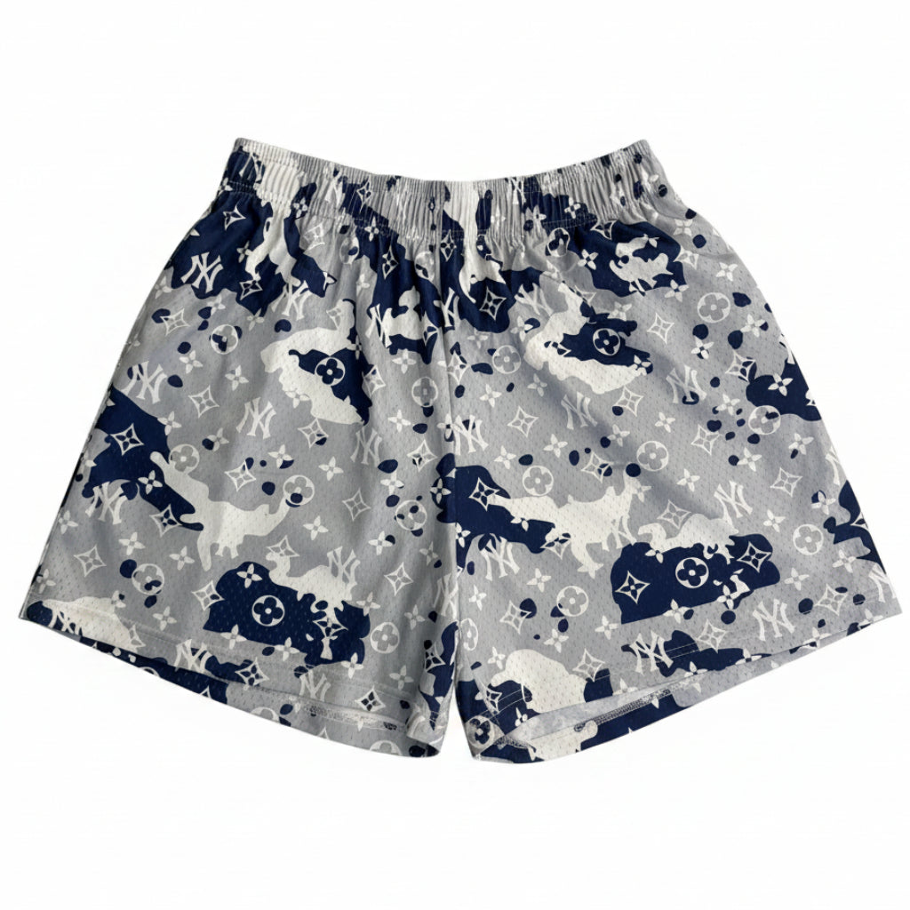 Bravest Studios "NY & Loui Monogram" Grey/Navy Mesh Shorts