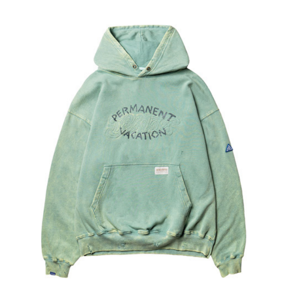 Devá States "Permanent Vacation" Washed Green Distressed Hoodie