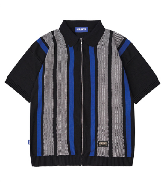 Devá States "Scrolls " Black/Blue/Multi Knitted Polo