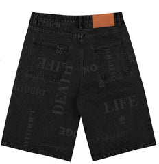 Individualist “Knowledge Laser Print" Black Denim Shorts