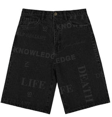 Individualist “Knowledge Laser Print" Black Denim Shorts