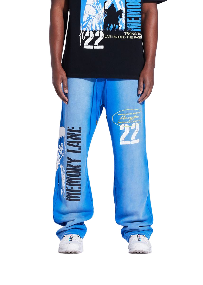 Memory Lane "Stencil Logo" Faded Blue Sweatpants