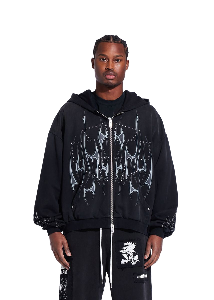 Memory Lane "Flame" Zip Up Black Hoodie