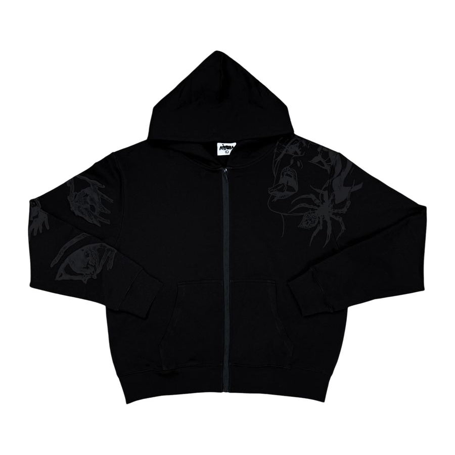 Aopsia "Spider Web" Black/Black Zip-Up Hoodie