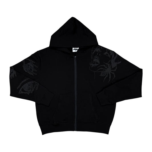 Aopsia "Spider Web" Black/Black Zip-Up Hoodie