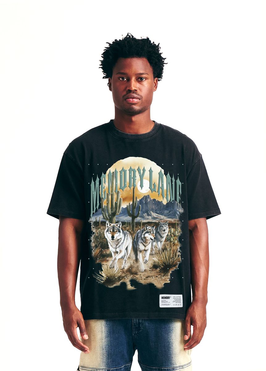 Memory Lane "Running Wolves" Vintage Black Tee