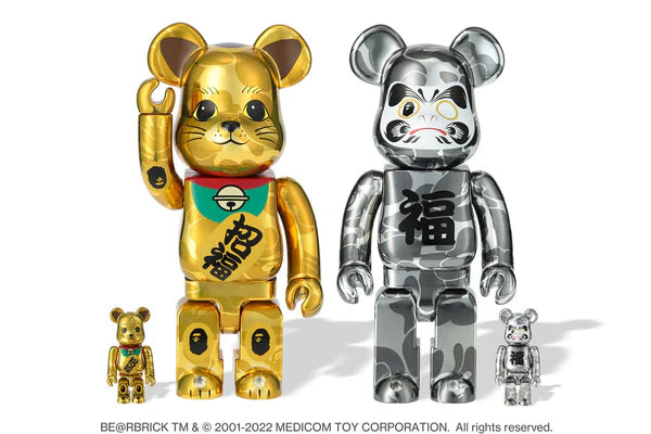 Be@rbrick x BAPE "Maneki Neko & Daruma" Gold & Silver 2Pk Set