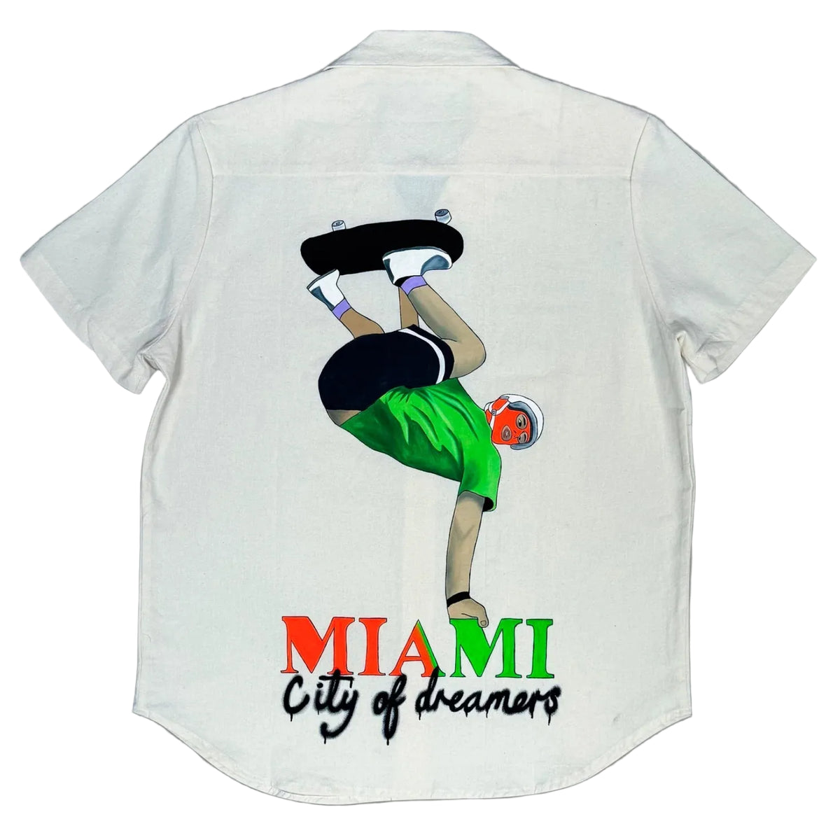 Twenty two is everywhere 'Miami city of Dreamers Skater' Hand Painted Button Down Shirt