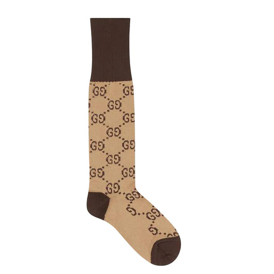 Gucci "GG Pattern" Cotton Blend Beige/Dark Brown Socks