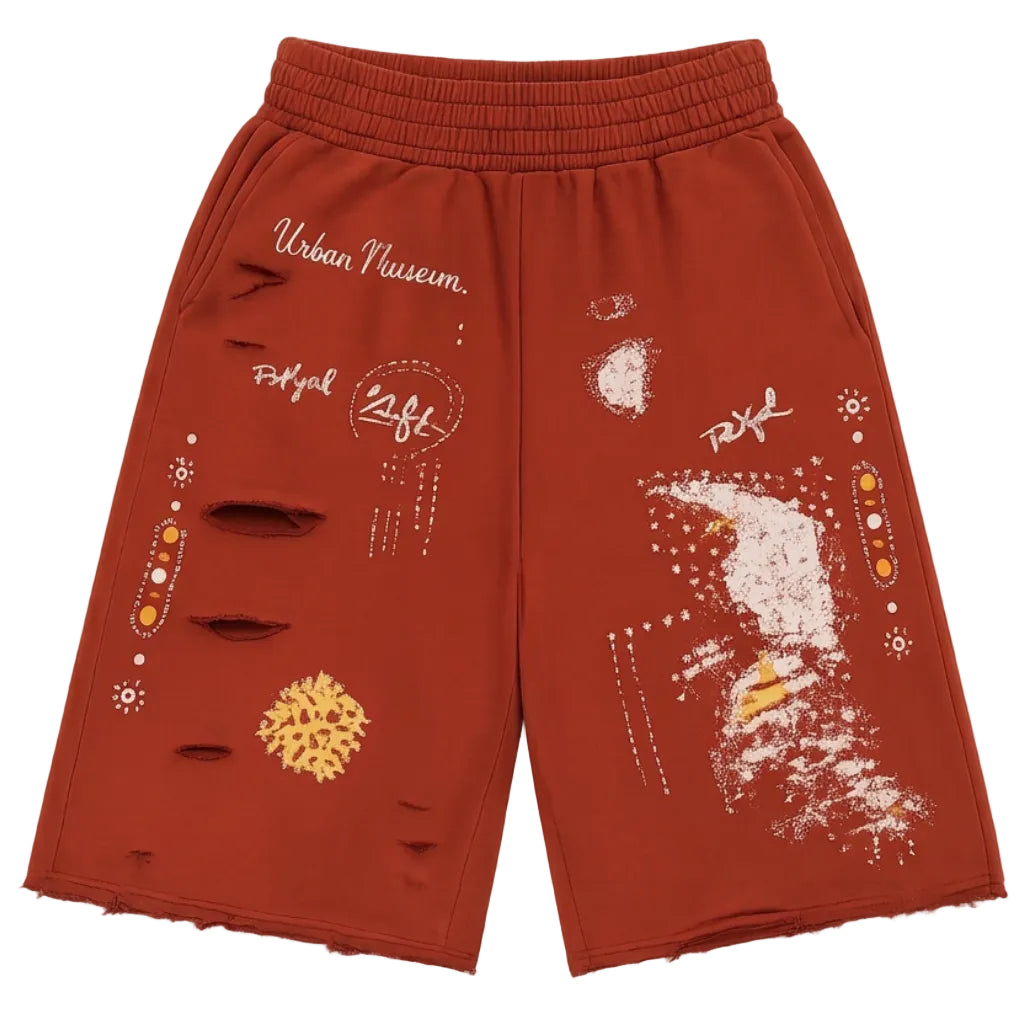Urban Museum 'Urban Artifact' Distressed Red Shorts