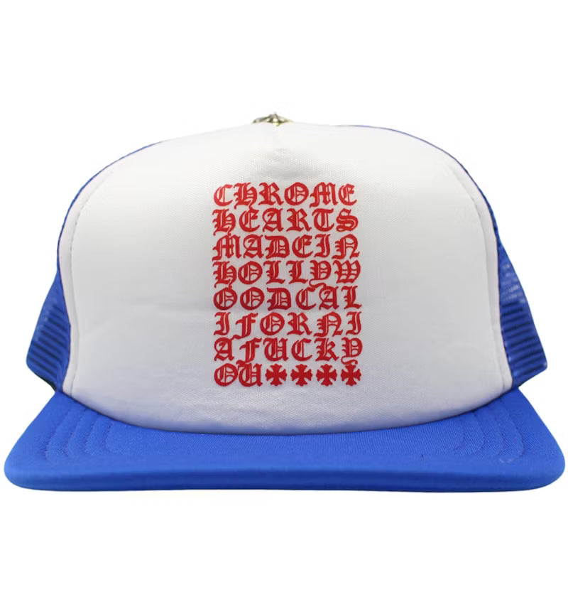 Chrome Hearts "Eyechart" Blue/White/Red Trucker Hat
