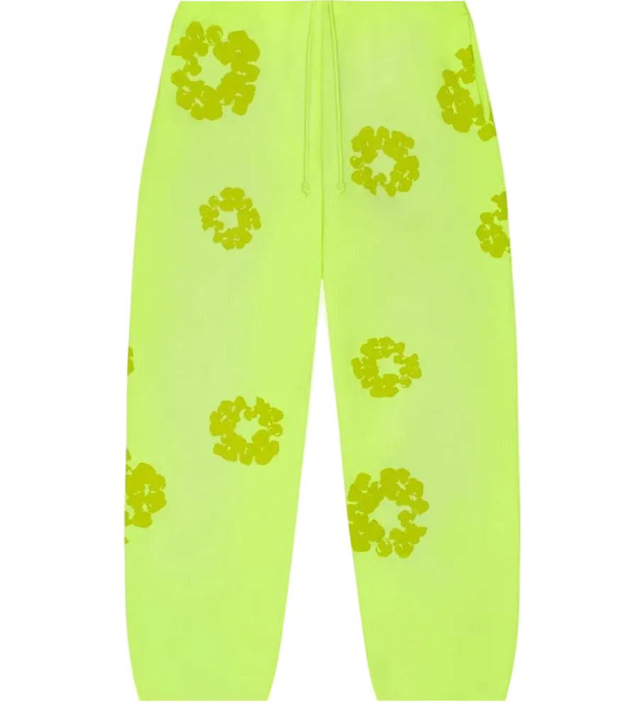 Denim Tears "Mono Cotton Wreath" Neon Green Sweatpants