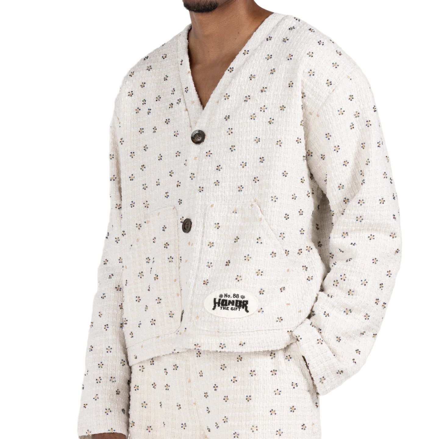 Honor The Gift "Gifted Floral" Beaded White Cardigan
