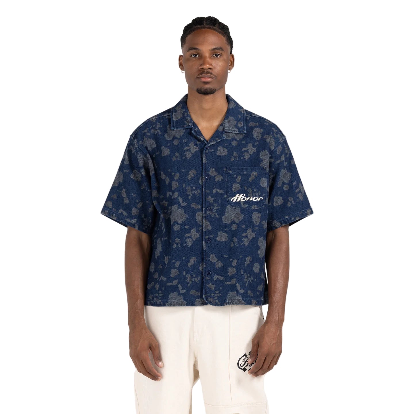 Honor The Gift "Floral" Indigo Denim Button Down Shirt