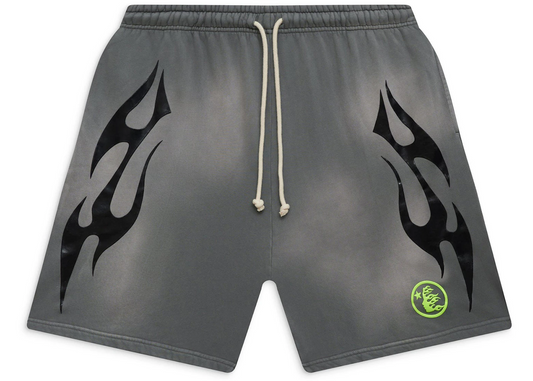 Hellstar "Black/Green Flame" Grey Shorts
