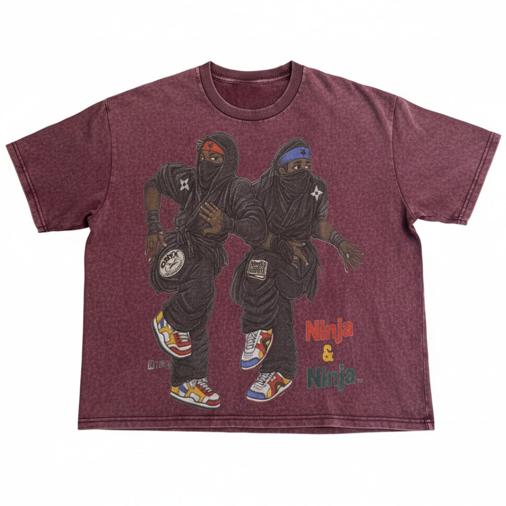 Fujimoto 'Ninja & Ninja' Burgundy Tee
