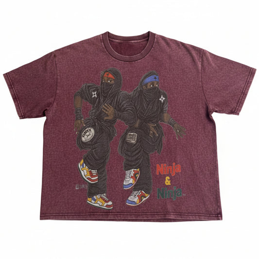 Fujimoto 'Ninja & Ninja' Burgundy Tee