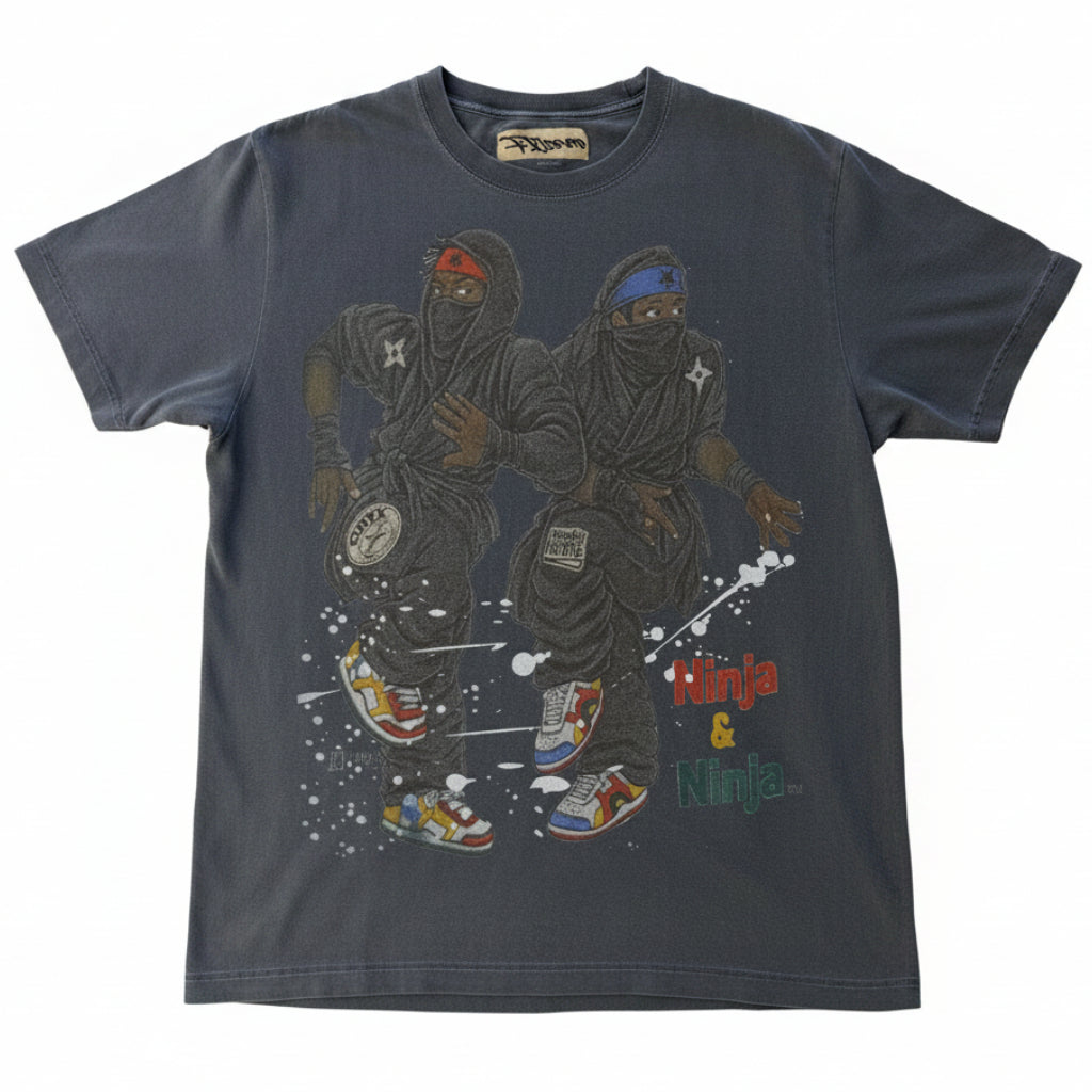 Fujimoto 'Ninja & Ninja' Faded Navy Tee