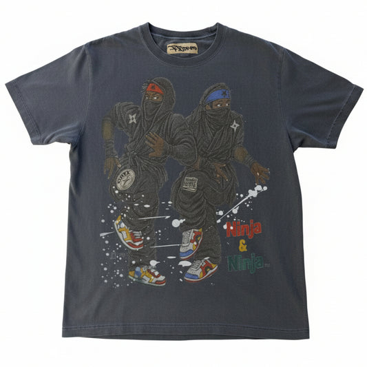 Fujimoto 'Ninja & Ninja' Faded Navy Tee