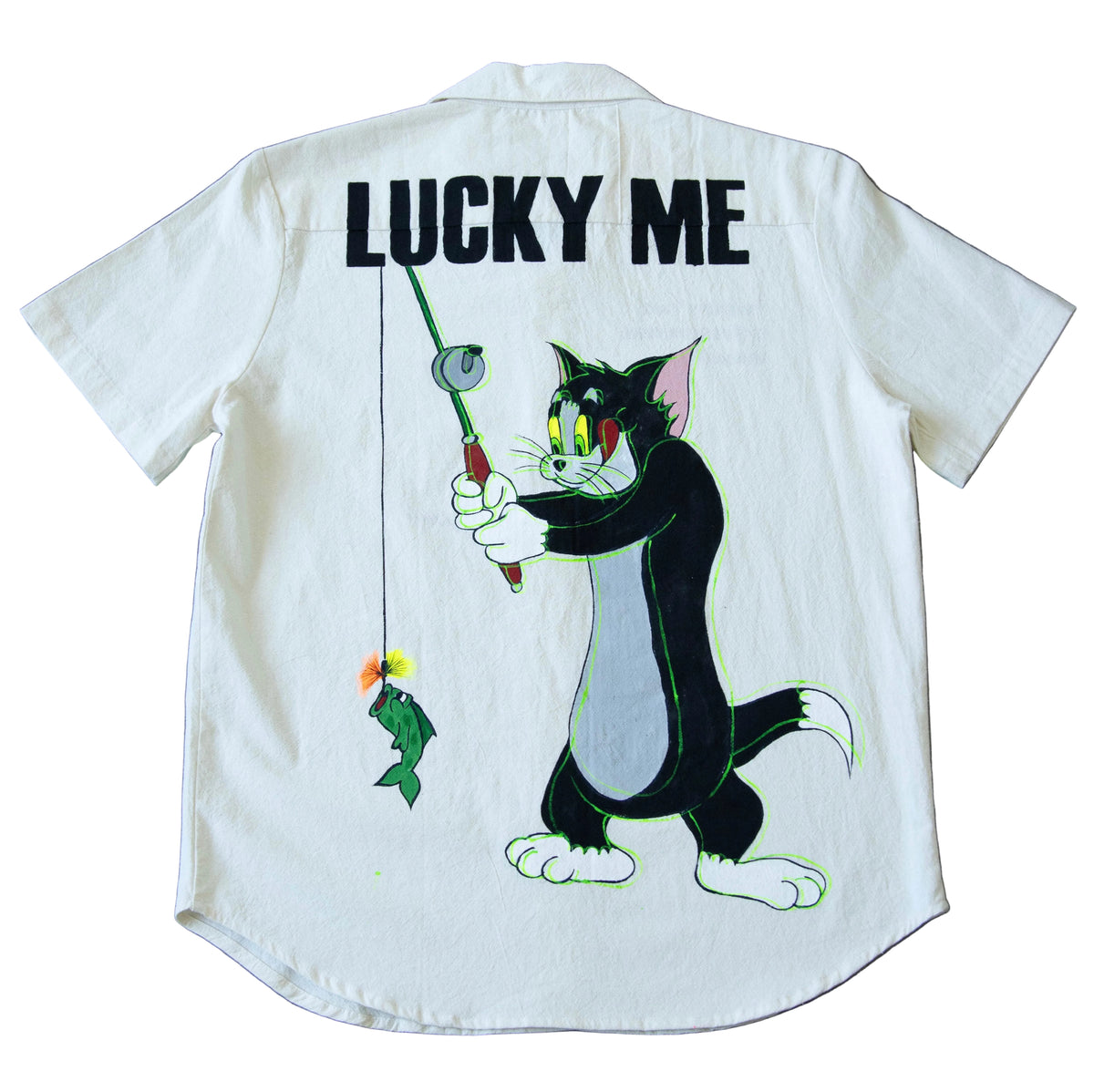 Twenty two is everywhere 'Lucky Me Fishing' Hand Painted Button Down Shirt