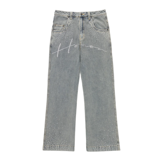 Honor The Gift "Rhinestone" Indigo Denim Wide Leg Pants