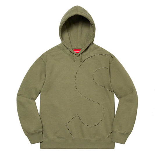 Supreme 'Laser Cut S Logo' Light Olive Hooded Sweatshirt Pre-Owned