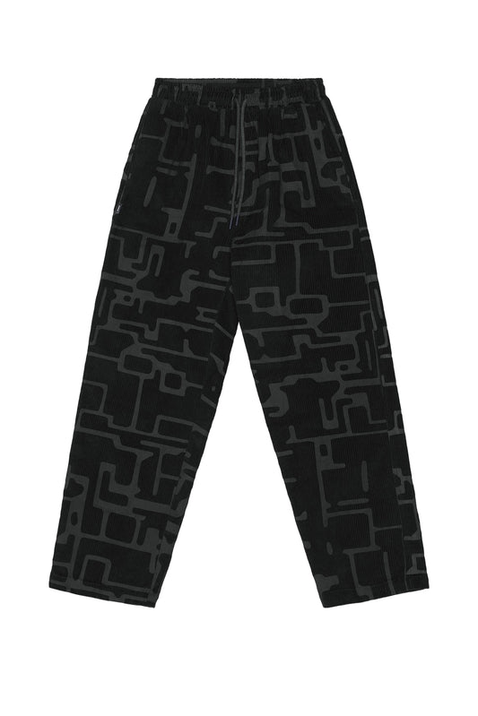 Devá States "Circuit" Black Corduroy Print Pants