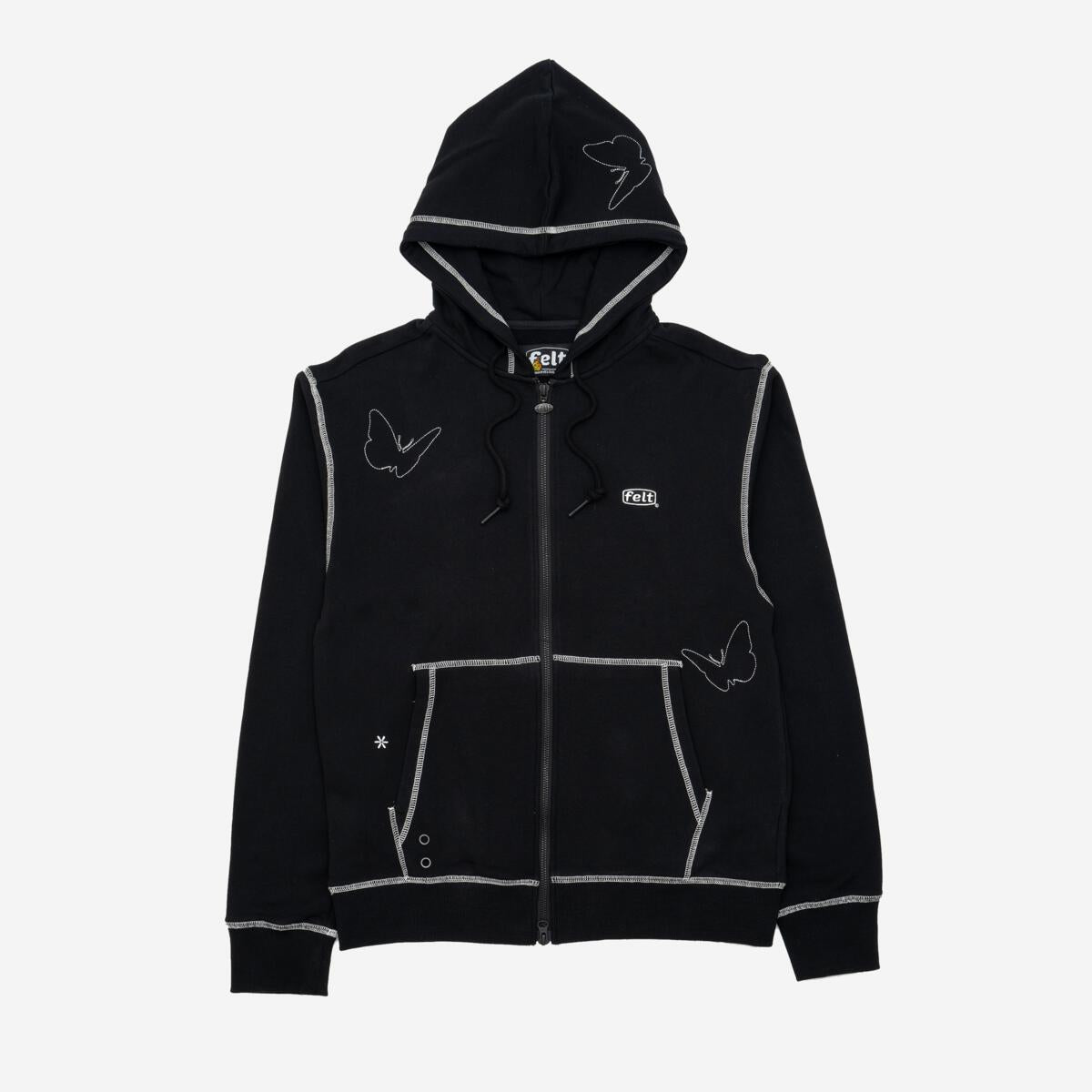 FELT "Contrast Stitched" Black Zipper Hoodie