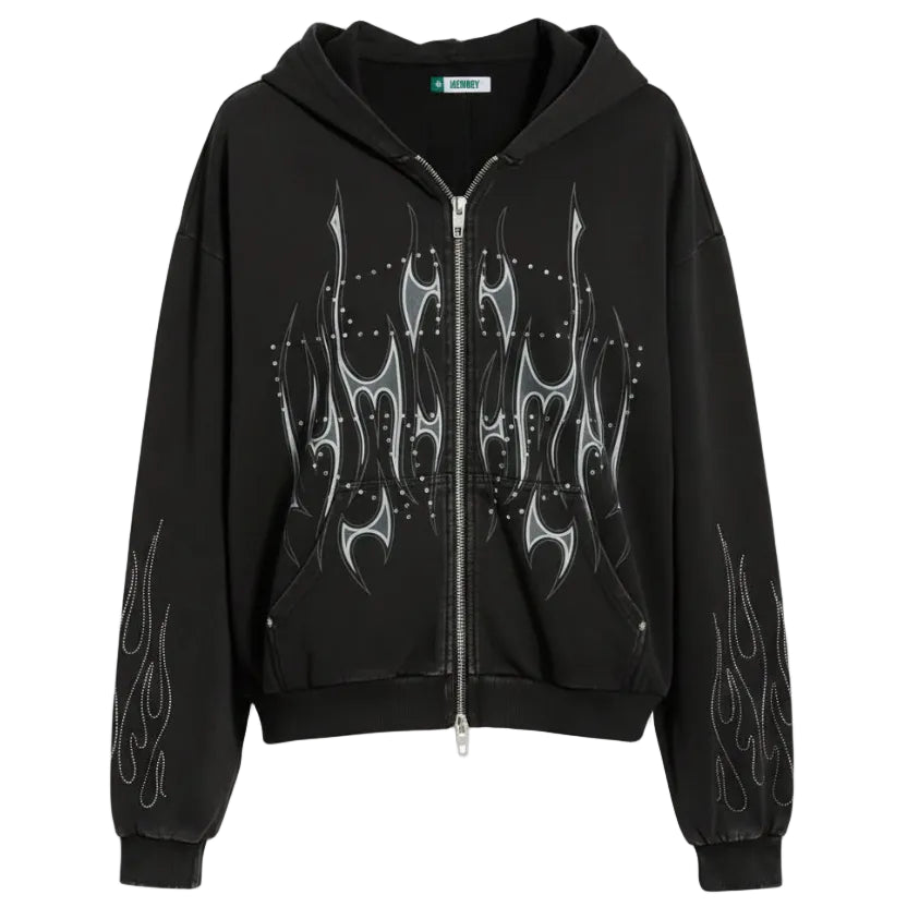 Memory Lane "Flame" Zip Up Black Hoodie
