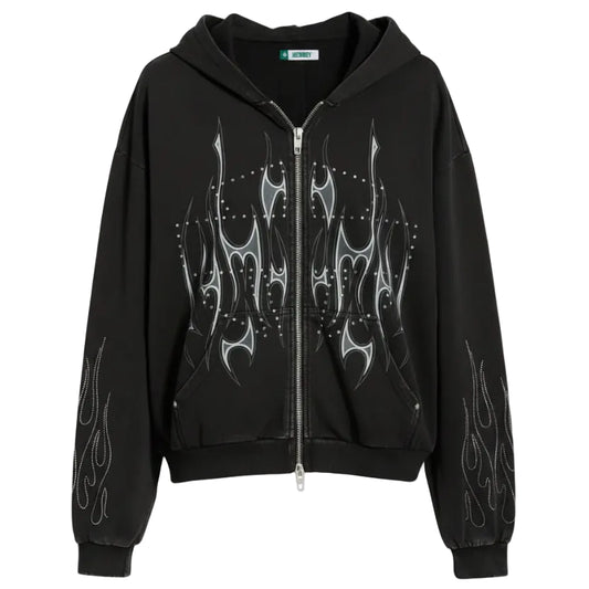 Memory Lane "Flame" Zip Up Black Hoodie