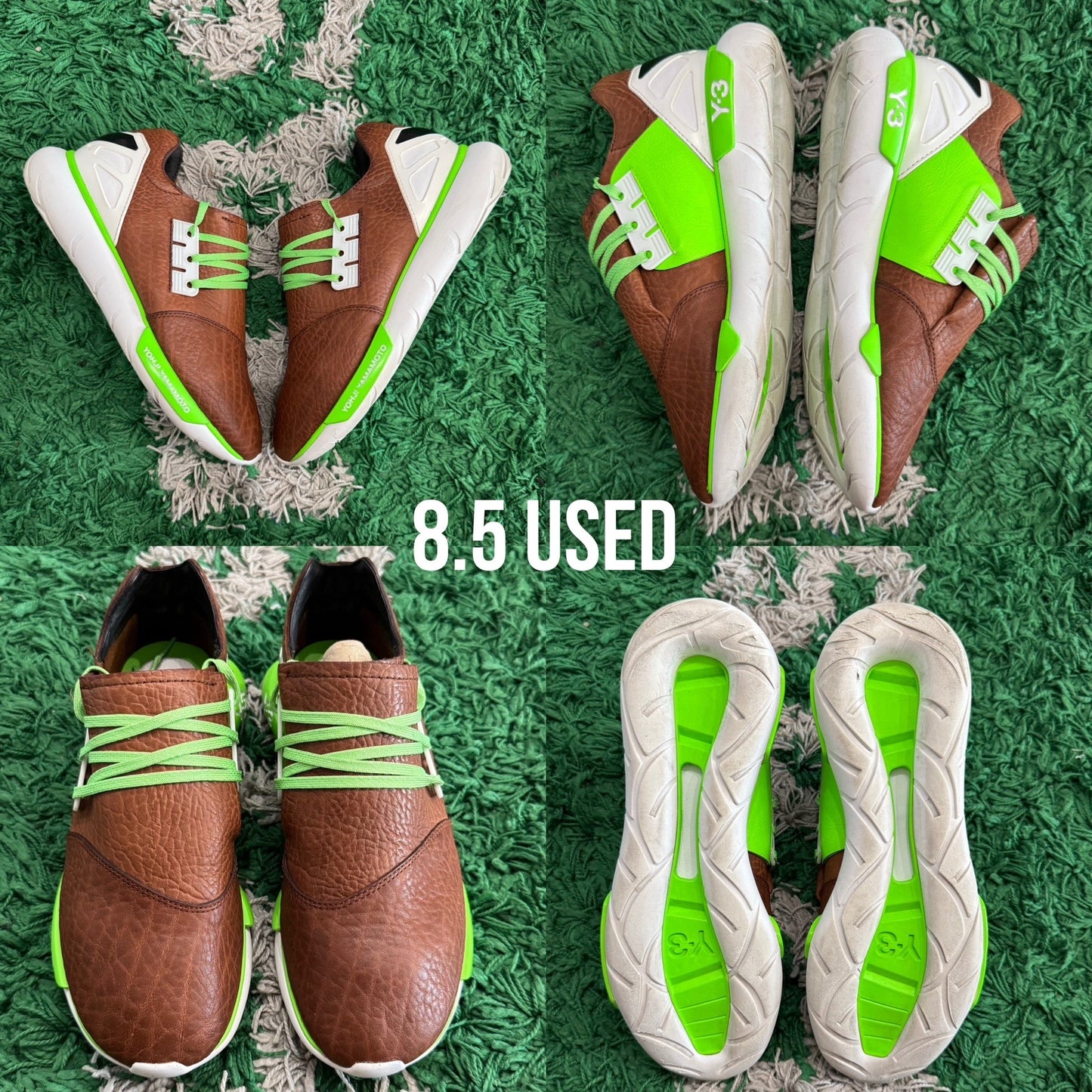 Y-3 Qasa Low "Brown Leather Volt Green" USED