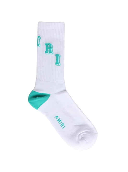 Amiri "Collegiate Tube" Socks White and Teal