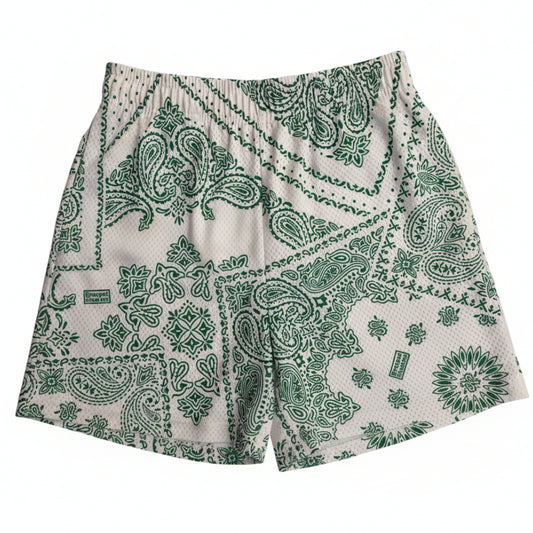 Bravest Studios "Paisley" White/Green Mesh Shorts