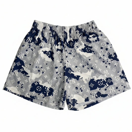 Bravest Studios "NY & Loui Monogram" Grey/Navy Mesh Shorts