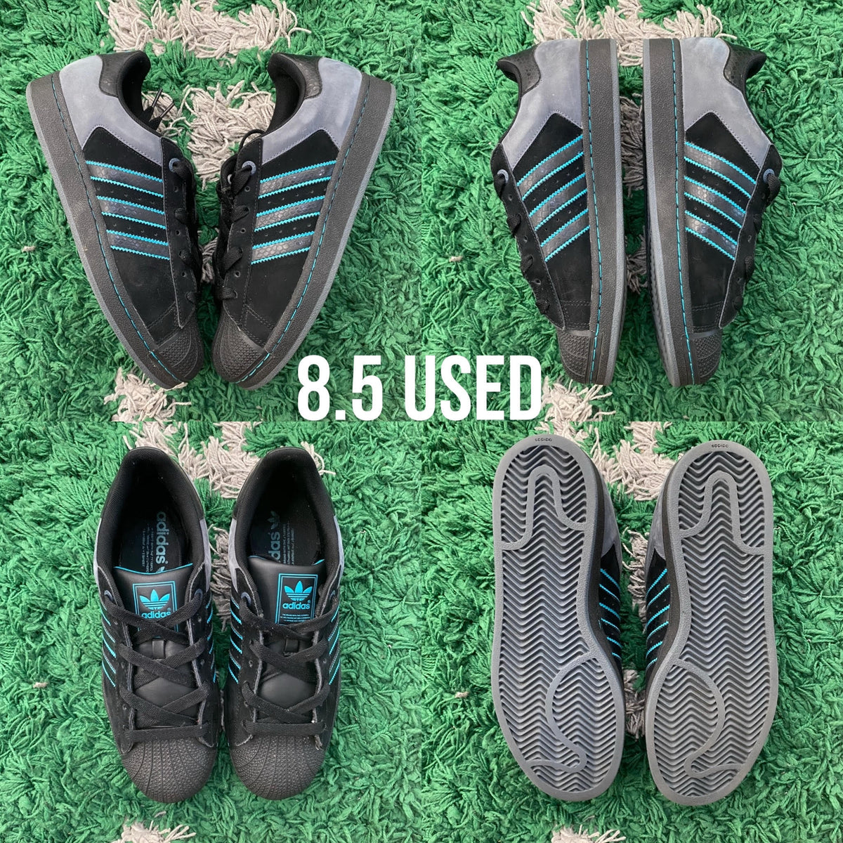 Adidas Superstar Shell Toe "Black/Grey/Blue Stitch" USED